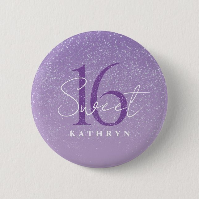 Purple Sweet 16 Custom Name  6 Cm Round Badge (Front)