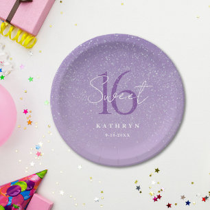 Purple Sweet 16 Custom Name  Paper Plate