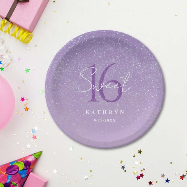 Purple Sweet 16 Custom Name  Paper Plate (Creator Uploaded)