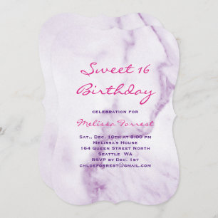 Purple Sweet 16 Marble Birthday Invitation