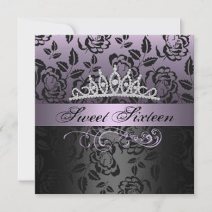 Purple Sweet 16 Princess Tiara Birthday Invitation