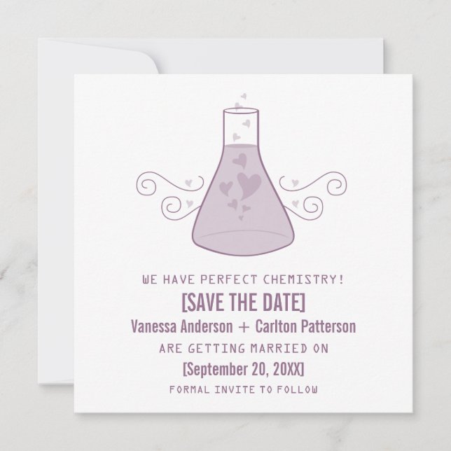 Purple Sweet Chemistry Save the Date Invite (Front)