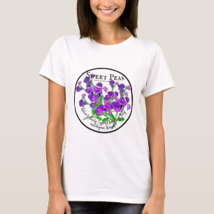 Purple Sweet Peas Botanical by Artist with Text T-Shirt