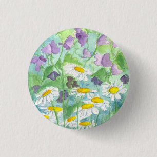 Purple Sweet Peas Daisy Flowers 3 Cm Round Badge