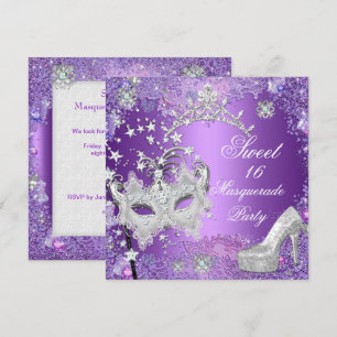 Purple Sweet  Sixteen 16 Masquerade Party Tiara Invitation