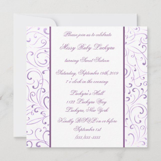 Purple Sweet Sixteen Invitation (Front)
