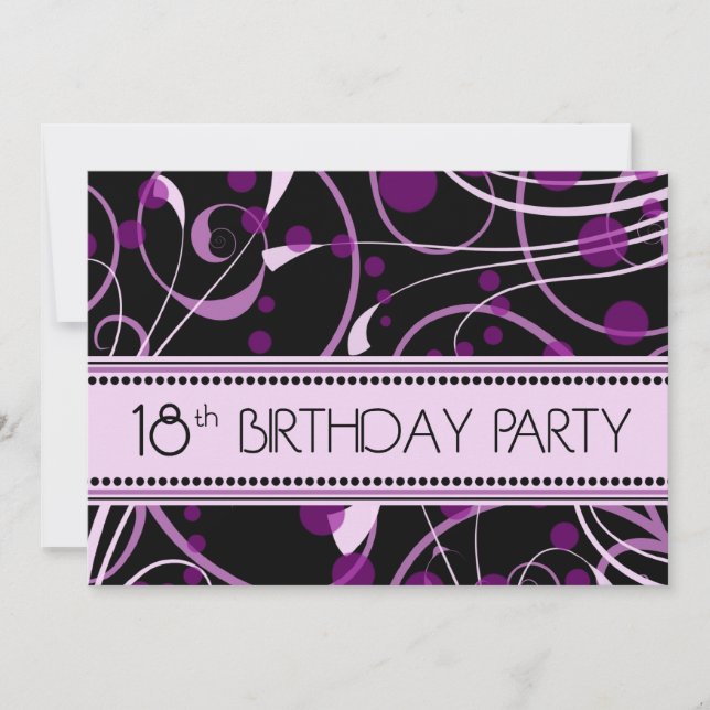 Purple Swirl 18th Birthday Party Invitation Cards (Front)