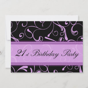 Purple Swirl 21st Birthday Party Invitation Cards