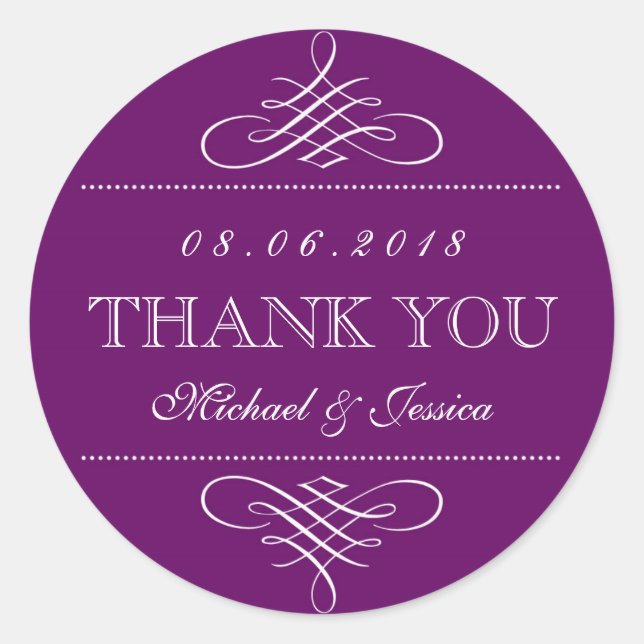 Purple Swirl and Curl Ornament Wedding Stickers (Front)