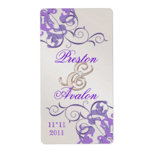 Purple Swirl Champagne Jewelled Wine Label