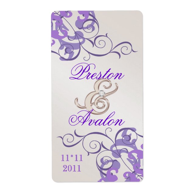 Purple Swirl Champagne Jewelled Wine Label (Front)