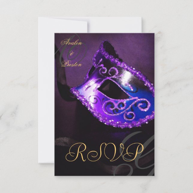 Purple Swirl Masquerade Mask RSVP Invitation (Front)