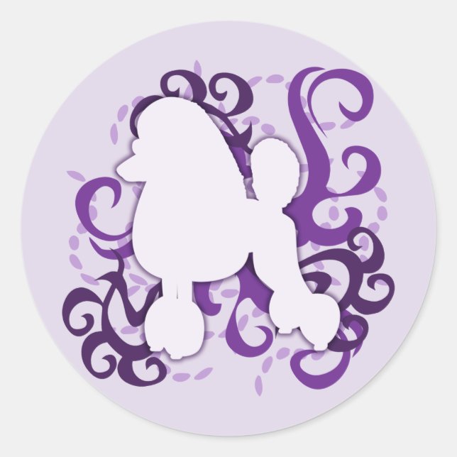 Purple Swirl Poodle Classic Round Sticker (Front)