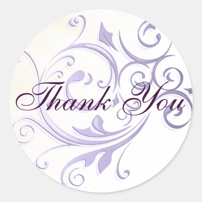 Purple Swirl Thank You Sticker/Seal Classic Round Sticker (Front)