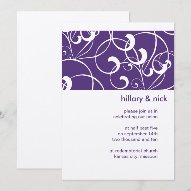 Purple Swirl Wedding Invitation (Front/Back)