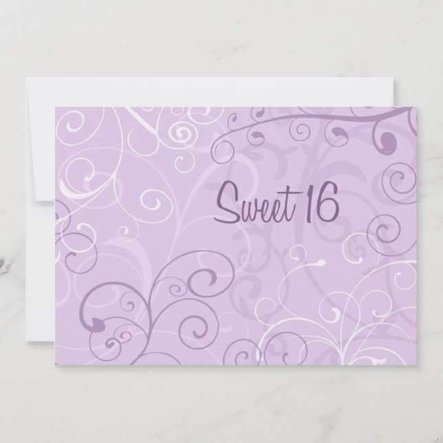 Purple Swirls 16th Birthday Party Invitation Cards (Front)
