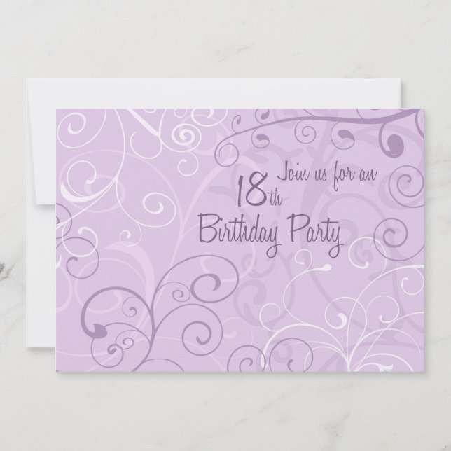 Purple Swirls 18th Birthday Party Invitation Cards (Front)