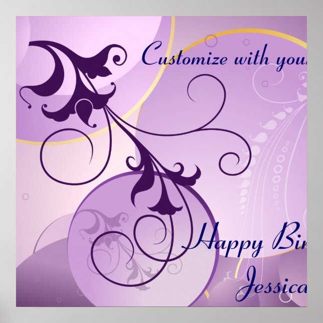 Purple Swirls Birthday Banner Poster (Front)