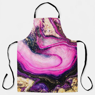 Purple swirls marble with glitter gold apron