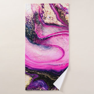 Purple swirls marble with glitter gold bath towel