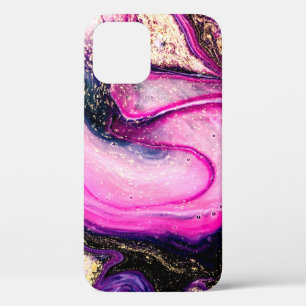 Purple swirls marble with glitter gold iPhone 12 case