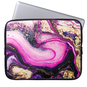 Purple swirls marble with glitter gold laptop sleeve