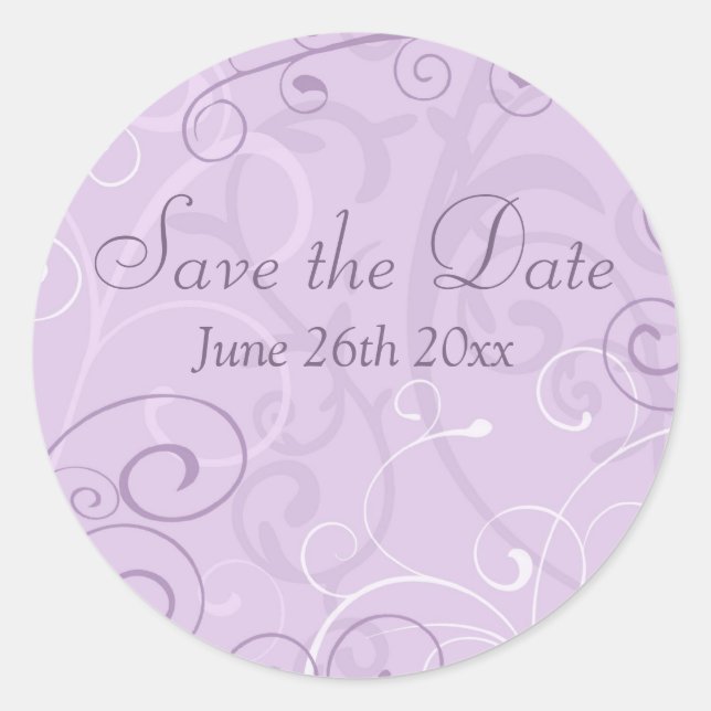 Purple Swirls Save the Date Envelope Seals (Front)