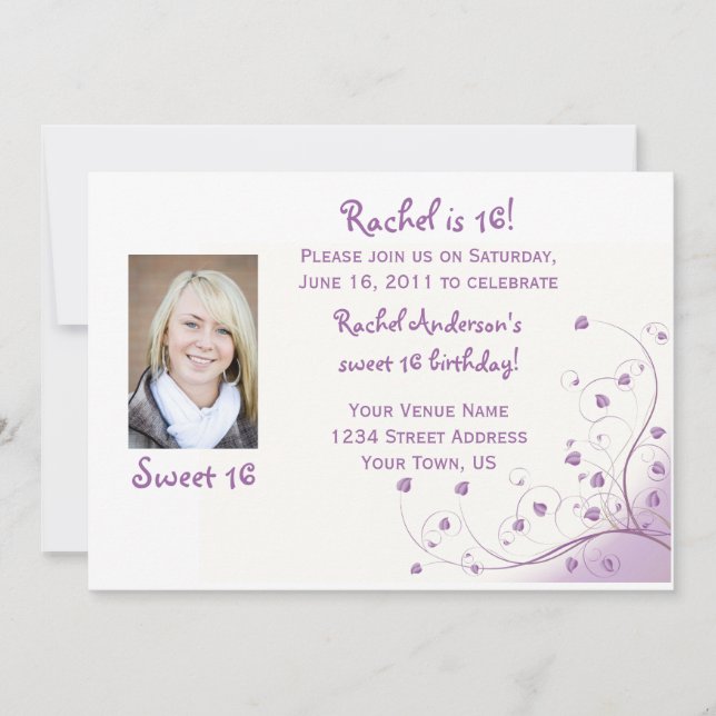Purple Swirls Sweet 16 Birthday Invitation (Front)
