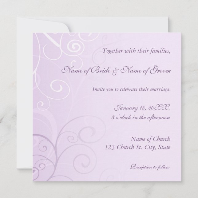 Purple Swirls Wedding Invitation Cards (Front)