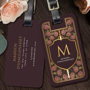 Purple Sword Shield Mediaeval Fantasy Monogram Luggage Tag