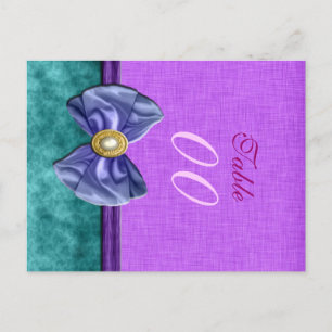 Purple "table number" teal wedding damask postcard