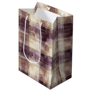 Purple Tan Cream Stripes Birthday Medium Gift Bag
