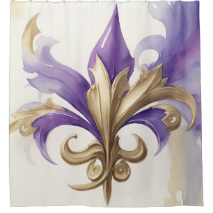 Purple Tan Fleur de Lis Watercolor Shower Curtain