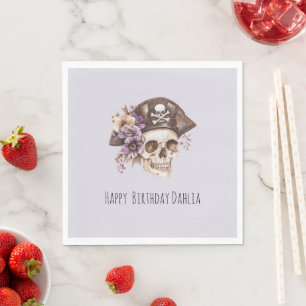 Purple Tan Floral Skull Birthday Napkin