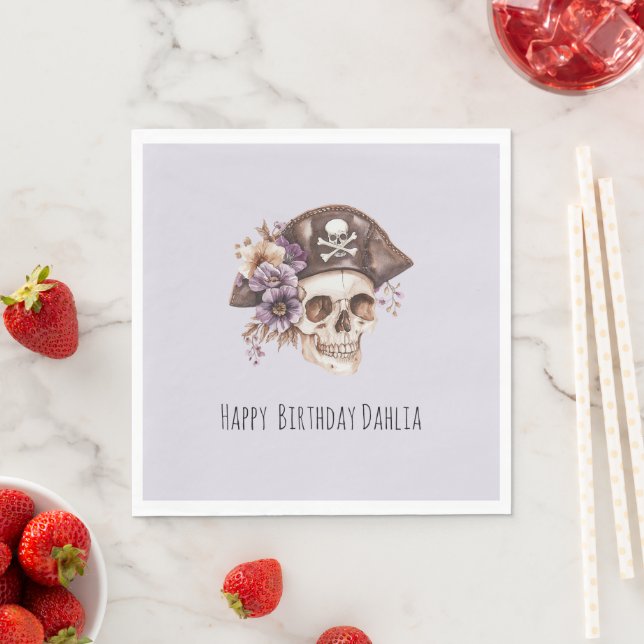 Purple Tan Floral Skull Birthday Napkin (Insitu)