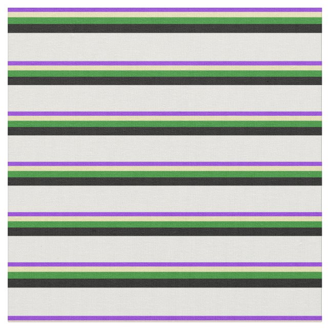 Purple, Tan, Forest Green, Black & White Pattern Fabric (Close Up)