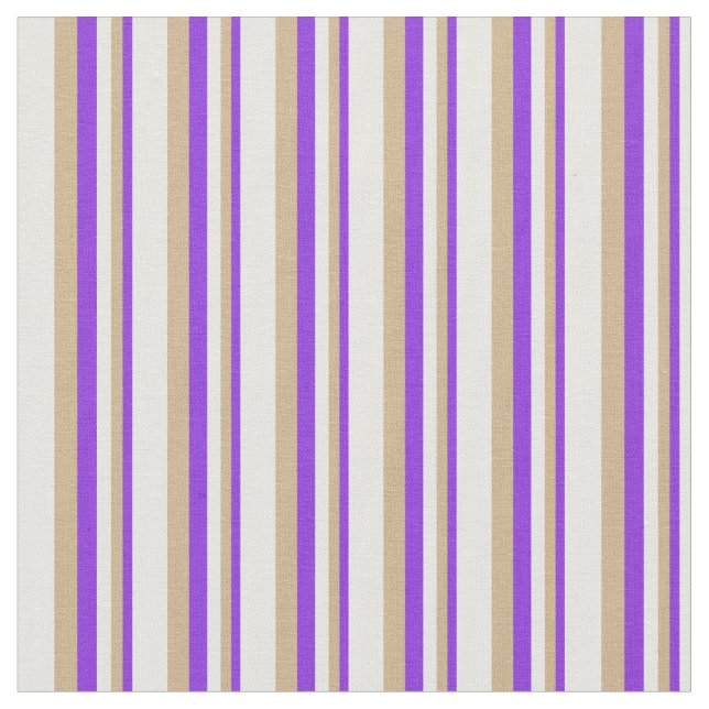 Purple, Tan & Mint Cream Coloured Stripes Fabric (Close Up)