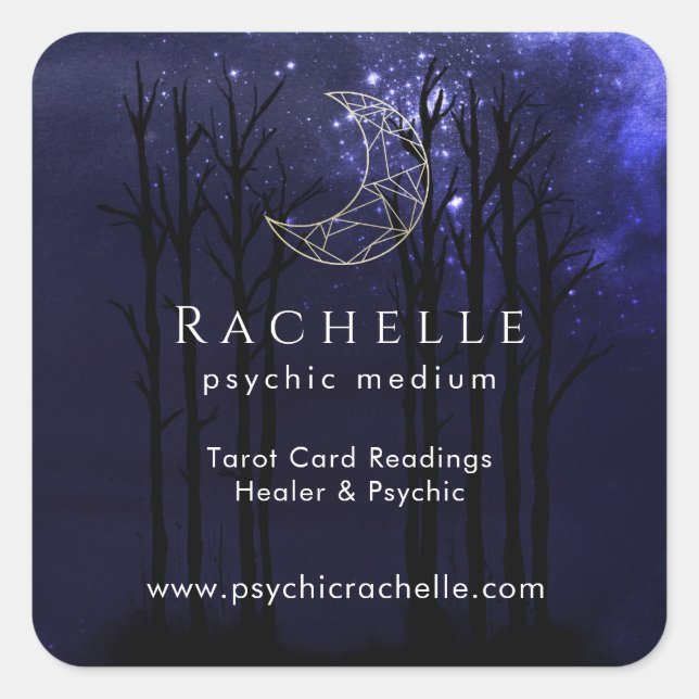 Purple Tarot Card Phsychic Medium with Moon Stars Square Sticker (Front)