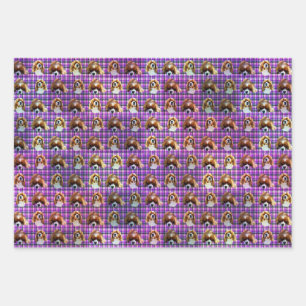 Purple Tartan Cavalier Spaniels, Gift Wrap Sheets,