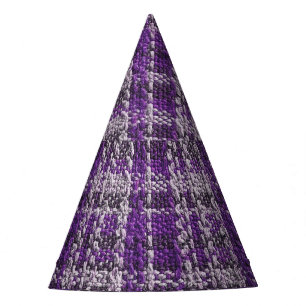 Purple tartan fabric: textured background. party hat