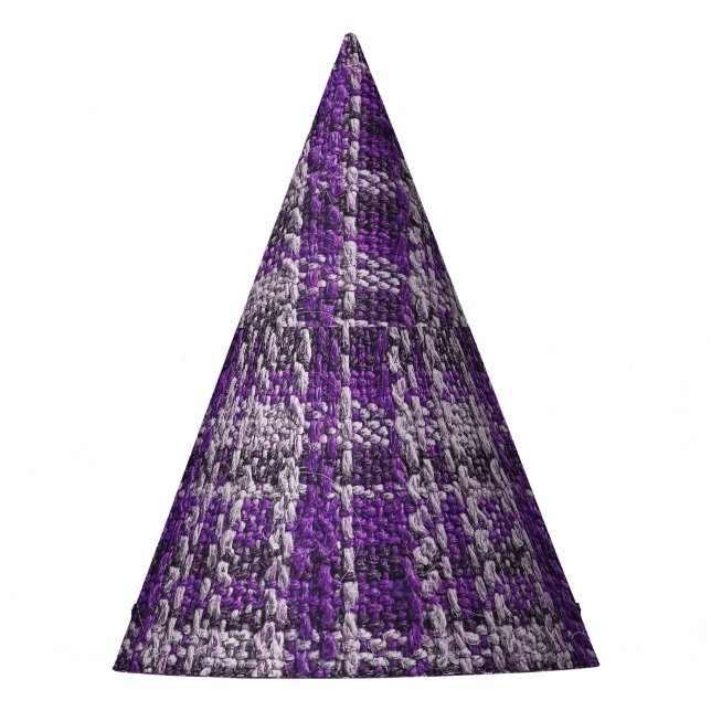 Purple tartan fabric: textured background. party hat (Front)
