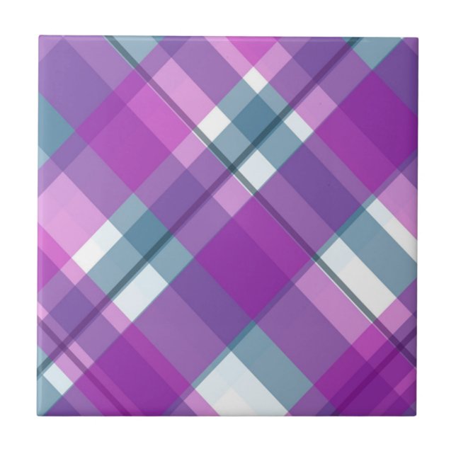 Purple Tartan Pattern Ceramic Tile (Front)