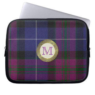 Purple Tartan Plaid Monogram Laptop Cover