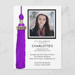 Purple Tassel Photo Graduation Invitation  Postcard