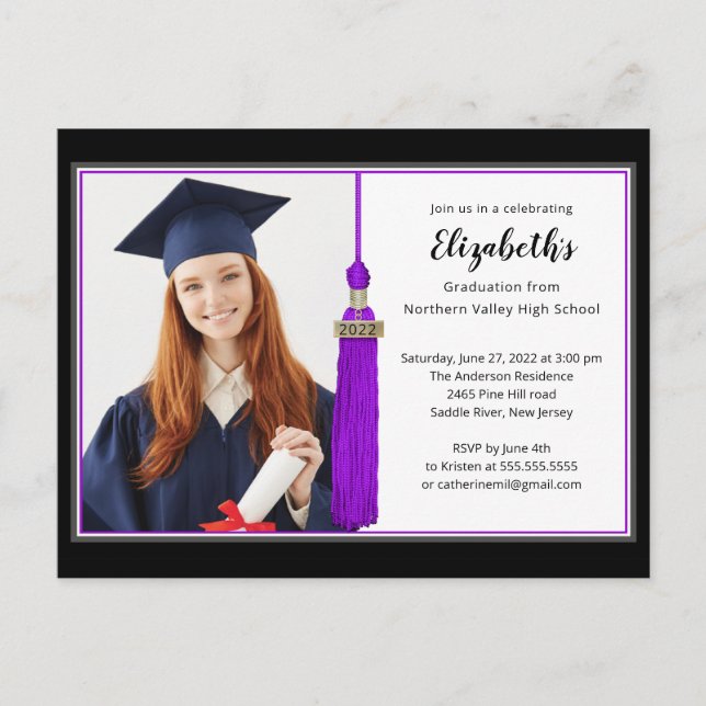 Purple Tassel Photo Graduation Party Invitation (Front)