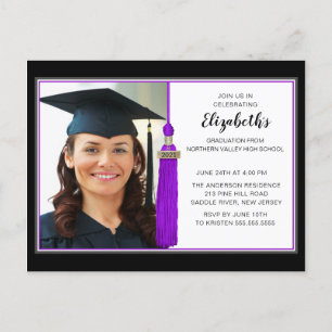 Purple Tassel Photo Graduation Party Invitation Postcard