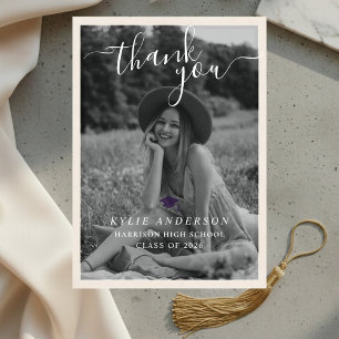 Purple Tassel Senior Photo High School Graduation Thank You Card