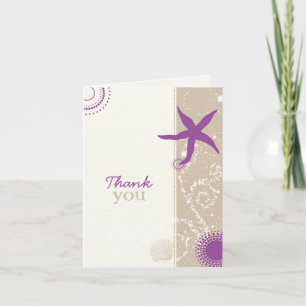 Purple Taupe Beach Wedding Thank You Card