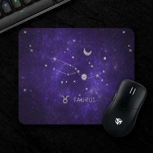 Purple Taurus Zodiac Cosmic Astrology Horoscope Mouse Pad