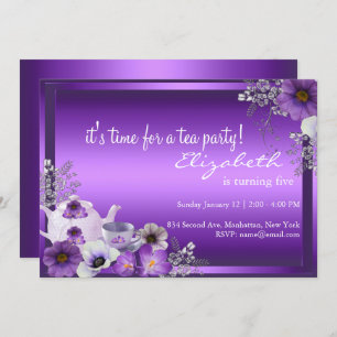 Purple Tea Party Kids Birthday Invitation